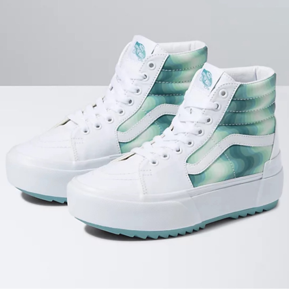 Vans Women's Sk8 Hi Stacked White and Green High-Top Platform Shoes